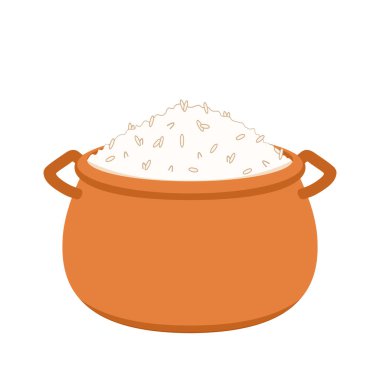 Toprak tencerede pilav pişirmek. Dünya esrar vektörü.