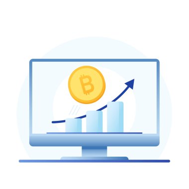 Bitcoin kripto para birimi fiyatı arttı. Bitcoin yükseliyor. Grafik yukarı.