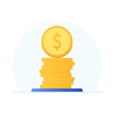 Beyaz arka planda altın para yığını. Dolar işaretli bir yığın altın para. Para beyaz bir arkaplanda izole edilmiş. eps-10 vektör illüstrasyonu.