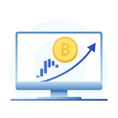 Bitcoin kripto para birimi fiyatı arttı. Bitcoin yükseliyor. Grafik yukarı.