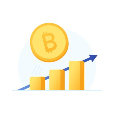 Bitcoin kripto para birimi fiyatı arttı. Bitcoin yükseliyor. Grafik yukarı.