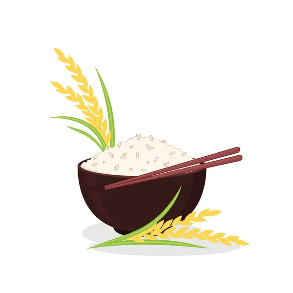 Rice Bowl Vector Japan Rice Cartoon Wheat — Stock Vector