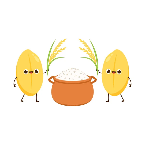 Rijst Karakter Ontwerp Rijstvector Witte Achtergrond Paddy Vector Rijst Koken — Stockvector