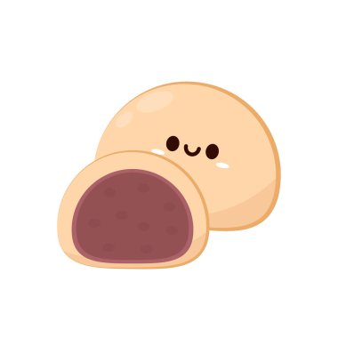 Mochi karakter tasarımı. Duvar kağıdı. Metin için boş alan. Mochi vektörü.