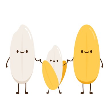 Pirinç karakter tasarımı. Beyaz arka planda pirinç vektörü. pirinç tohumu.