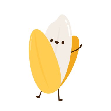 Pirinç karakter tasarımı. Beyaz arka planda pirinç vektörü. pirinç tohumu.