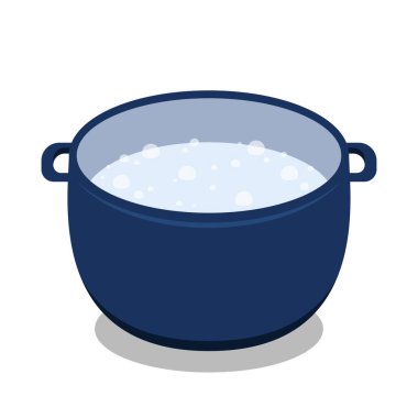 Su kaynat. Sıcak tencere. Ot karikatür vektörü. Metin için boş alan. Su tencerede. 