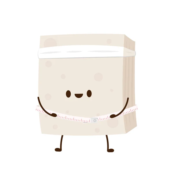 Caráter Tofu Com Fita Métrica Embrulhada Personagem Tofu Fita Medida —  Vetores de Stock