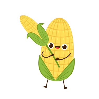 Mısır karikatürü vektörü. Sevimli sebze vektör karakteri beyaz üzerine izole edildi.