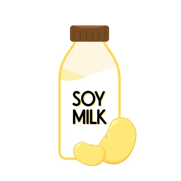 Diseño Del Logotipo Leche Soja Leche Soja Botella Vidrio Vector — Vector de stock