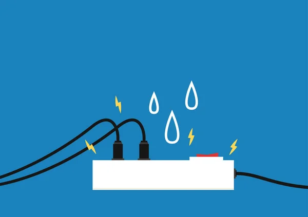 Ηλεκτρική Διαρροή Νερό Πέφτει Στις Εξόδους Προκαλώντας Βραχυκύκλωμα Και Ζημιές — Διανυσματικό Αρχείο