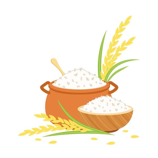 Cooking Rice Earthen Pot Earth Pot Vector Hot Rice Bowl — Stock Vector