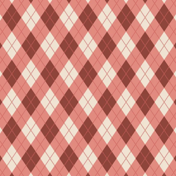 Argyle desenli beyaz, kırmızı pembe, kapalı beyaz. Geleneksel Argyll vektör arkaplanı hediye paketi, çorap, kazak, diğer modern sonbahar kış kış klasik tekstil baskısı.
