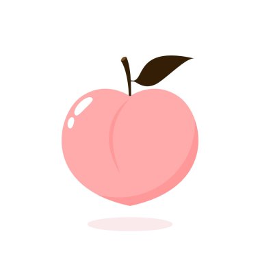 Şeftali çizgi film vektörü. Yaprak ikonlu şeftali. Beyaz arkaplanda kalp şeklinde şeftali meyveleri var. Çiftlik, doğal yiyecek, taze meyve..