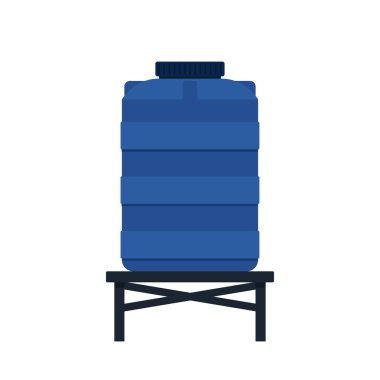 Su tankı vektörü. Metin için boş alan. Beyaz arkaplanda mavi su tankı.