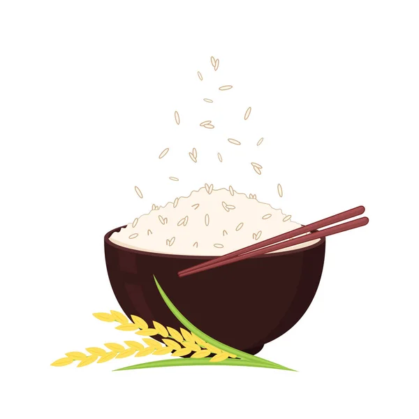 Riz Bol Vecteur Caricature Sur Riz Japonais Blé — Image vectorielle