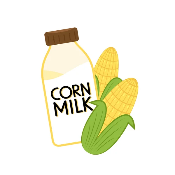 Kukuřičný Vektor Mléka Vektor Kukuřičné Láhve Mléka Kukuřice Bílém Pozadí — Stockový vektor