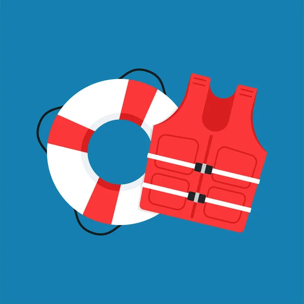 Lifebuoy Life Jacket Cartoon Vector Vector Flat Style Colored Illustration — Stock Vector