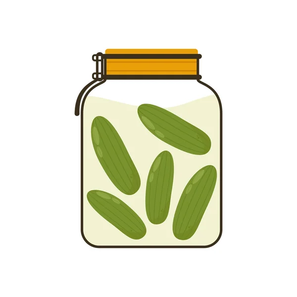 瓶の中の漬物 キュウリの孤立した瓶 缶の中の野菜のマリネ プロバイオティクスの完全な自家製生産 漬物キュウリ漫画ベクトル — ストックベクタ