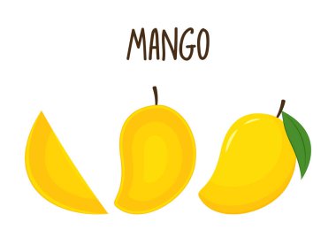 Mango vektörü. Beyaz arka planda mango. Logo tasarımı. Mango karikatür vektörü. Tayland tatlısı..
