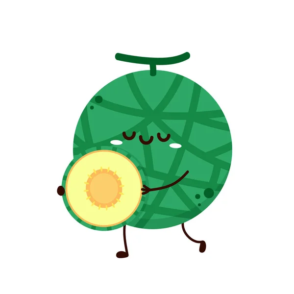 Desain Karakter Melon Melon Pada Latar Belakang Putih Kartun Melon - Stok Vektor