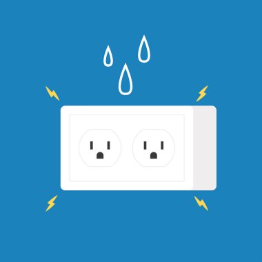 Elektrik sızıntısı. Su prizlere damlıyor ve kısa devre yapıyor. Hasarlı ya da tehlikeli. Üç göz tıkacı.