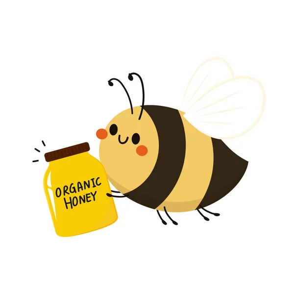 可爱的蜜蜂漫画与字母在白色背景矢量 蜜蜂和蜂蜜罐病媒 — 图库矢量图片