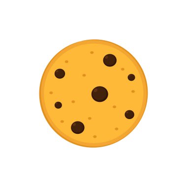 Kurabiye logosu tasarımı. Beyaz arka planda kurabiye vektörü. Çikolata parçacıklı kurabiye..