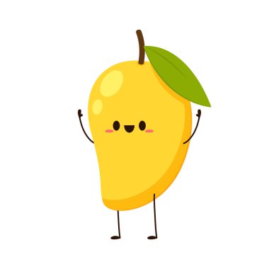 Mango karakter tasarımı. Beyaz arka planda mango vektörü. Tayland tatlısı..