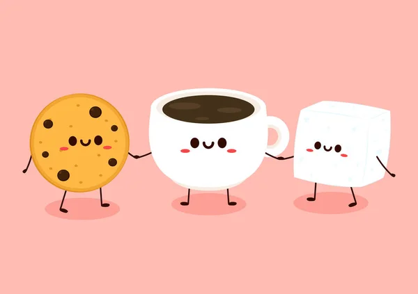 Xícara Café Cubo Açúcar Design Caráter Biscoito Vector Dos Desenhos — Vetor de Stock