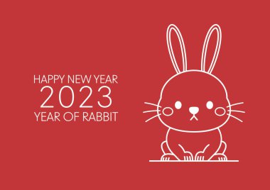Mutlu Çin yeni yılı tebrik kartı 2023 şirin tavşan desenli. Hayvan bayramı çizgi film karakteri. Tavşan simgesi vektörü.