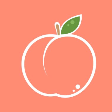 Şeftali vektörü. Şeftali beyaz arka planda. Şeftali kalp vektörü. 