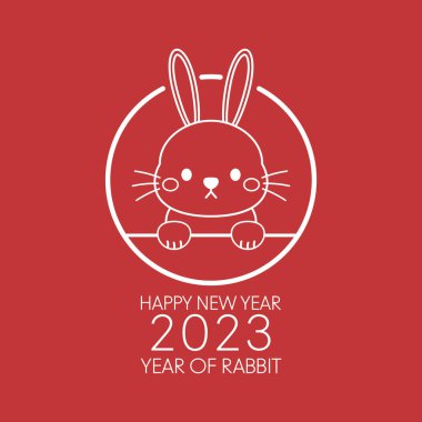 Mutlu Çin yeni yılı tebrik kartı 2023 şirin tavşan desenli. Hayvan bayramı çizgi film karakteri. Tavşan simgesi vektörü.