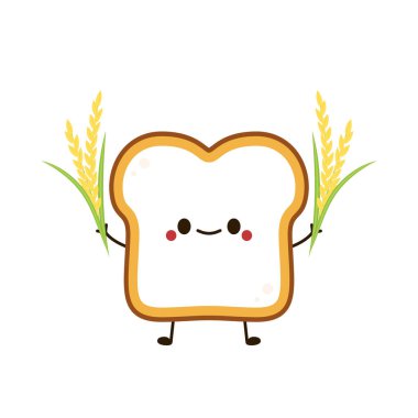 Ekmek karakter tasarımı. Beyaz arka planda ekmek. Buğday vektörü.