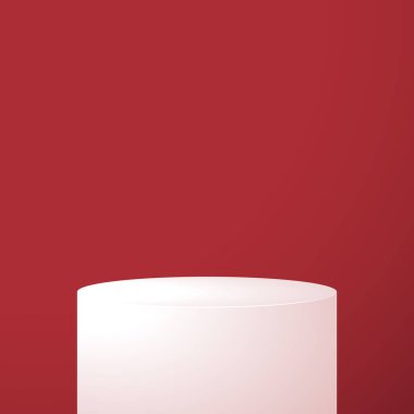Kırmızı odada beyaz podyum.
