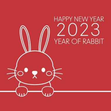 Mutlu Çin yeni yılı tebrik kartı 2023 şirin tavşan desenli. Hayvan bayramı çizgi film karakteri. Tavşan simgesi vektörü.
