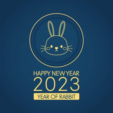 Mutlu Çin yeni yılı tebrik kartı 2023 şirin tavşan desenli. Hayvan bayramı çizgi film karakteri. Tavşan simgesi vektörü.