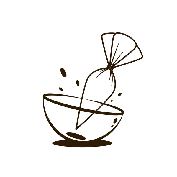 Logotipo Padaria Design Logotipo Bolo Creme Tubulação Símbolo Doodle Silicone — Vetor de Stock