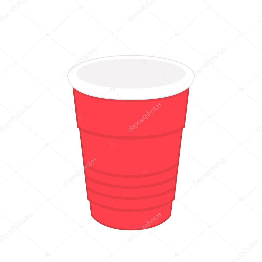 Red beer cup vector. Red plastic cup isolated on white background.