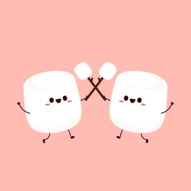 Marshmallow çizgi filmi. Şekerleme karakter tasarımı. Şekerleme vektörü.