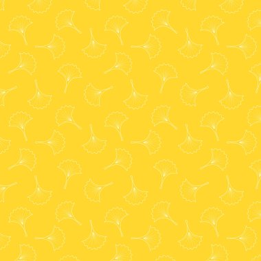 Ginkgo sembolü. Çizgi film düz Ginkgo yaprağı desenli sarı. Broşür organik ikonu. Kozmetik ve tıbbi bitki simgesi. 