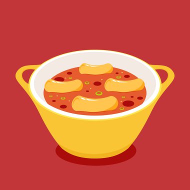 Tteokbokki logosu Kore sokak yemekleri. Basit vektör logosu sosisi. Tteokbokki Kore yemeğidir..