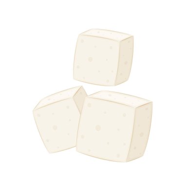 Beyaz soya peyniri. Tofu çizgi film tarzı beyaz arkaplanda izole edilmiş. Vejetaryen beslenme, sağlıklı yiyecekler..