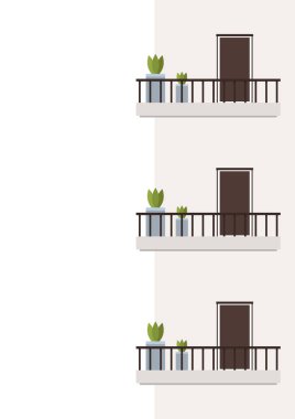 Balkon vektörü. Metin için boş alan. Duvar kağıdı. Kapı vektörü. Daire odası..