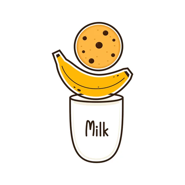 Cookie Banane Und Milch Symbolvektor Vektorillustration Eines Gesunden Frühstücks Frühstücksset — Stockvektor