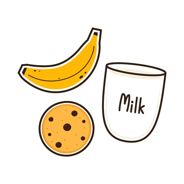 Cookie Banane Und Milch Symbolvektor Vektorillustration Eines Gesunden Frühstücks Frühstücksset — Stockvektor
