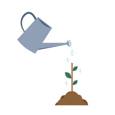 limb sapling. sapling in earth vector. Watering can vector.