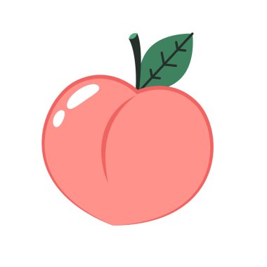 Şeftali çizgi film vektörü. Yaprak ikonlu şeftali. Beyaz arkaplanda kalp şeklinde şeftali meyveleri var. Çiftlik, doğal yiyecek, taze meyve..