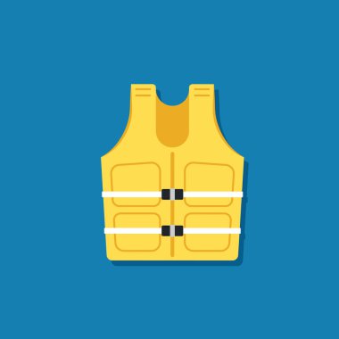 Can yeleği. Vektör can yeleği düz simge çizimi. Mavi arkaplanda can yeleği.