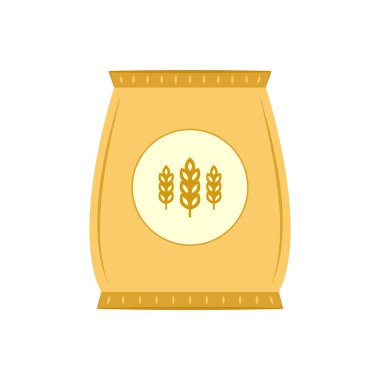 Un torbası. Buğday kulaklı bir torba un. düz vektör çizimi beyaz arkaplanda izole edildi.